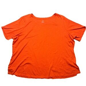 J Jill 100% Pima Cotton Slub Scoop Neck Side Slit Tee Bright Orange Womens 4X‎